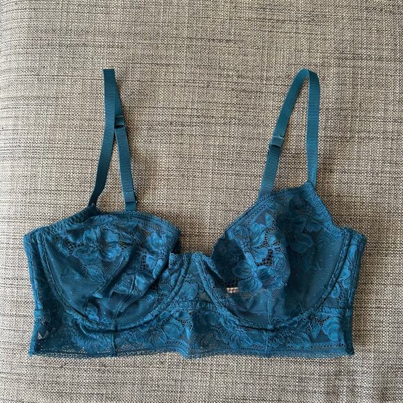 Free People Intimately Sorento Demi Longline Bra Teal Lace Underwire Size 36DD - Picture 2 of 7